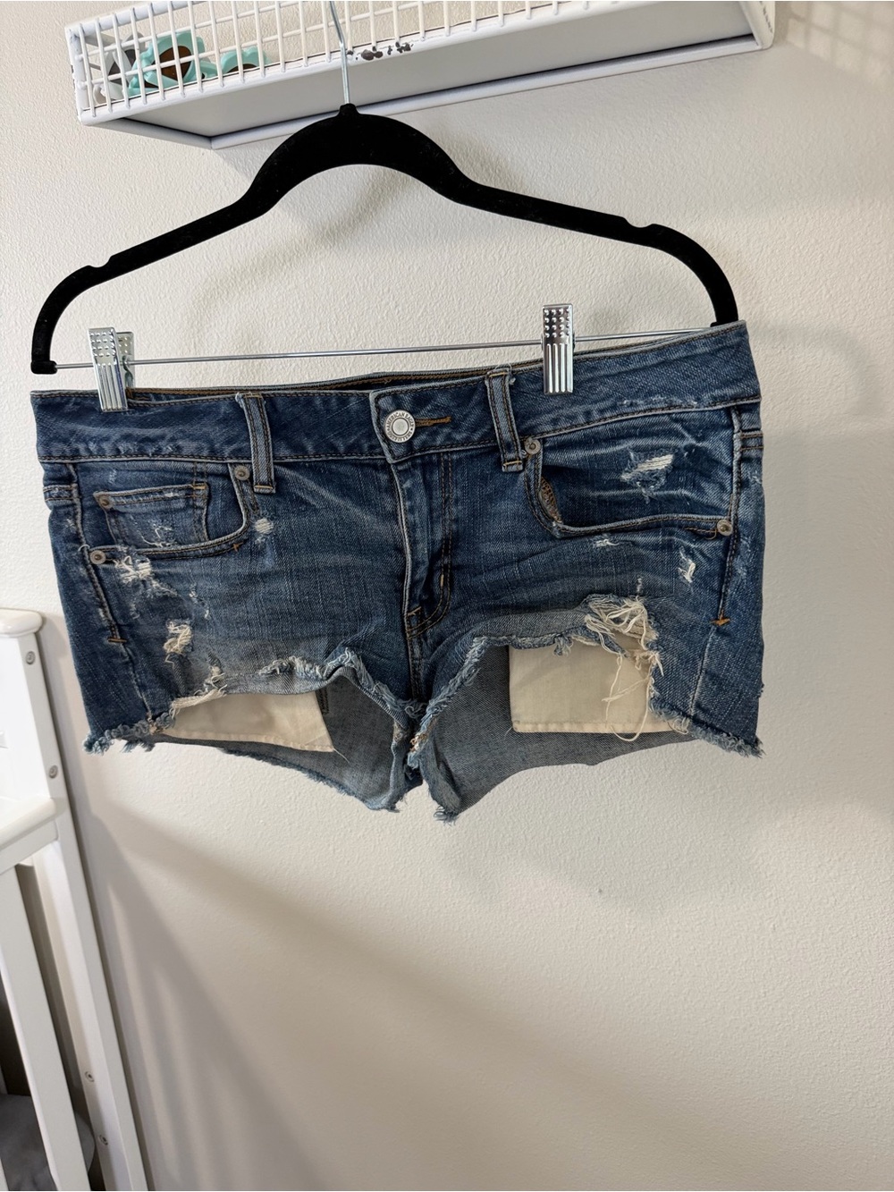 American Eagle Outfitters Distressed Dark Blue Denim Jean Shorts